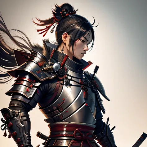 arafed image of a cyborg in traditional samurai armor holding two swords, concept art by kanō tan'yū, featured on zbrush central...