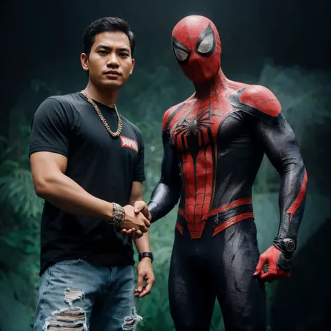 Indonesian man, realistic, raw, realistic spiderman