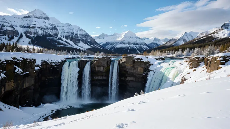 mountain waterfall in the snow