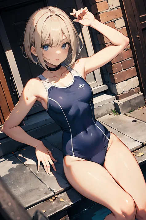 High quality、highest quality、complete limbs、Ultra high definition、Sparkling eyes、full finger、slender beauty、knee high、school swimsuit、school swimwear、bob cut