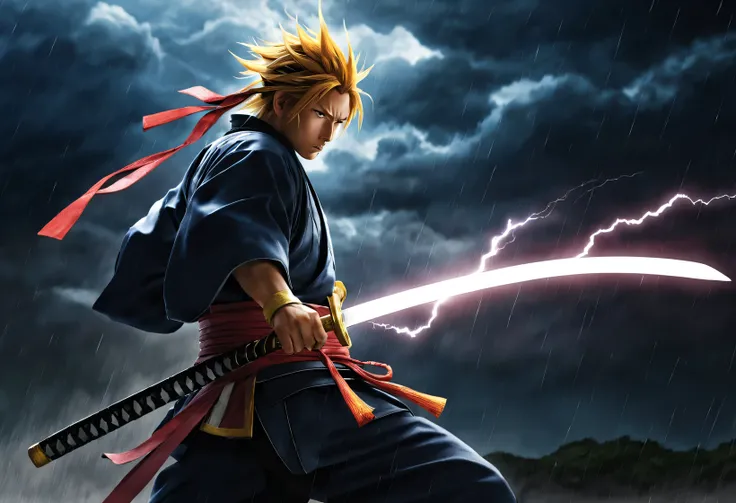 Zenitsu Azuma，Breath of Thunder·Single type ，A flash of thunder flashed，Samurai sword，struggle