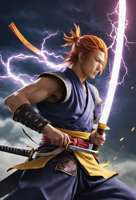 Zenitsu Azuma，Breath of Thunder·Single type ，A flash of thunder flashed，Samurai sword，struggle