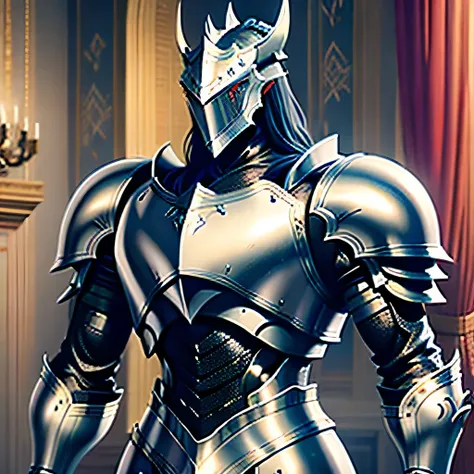 anthromorphic black dragon wearing silver knight armor