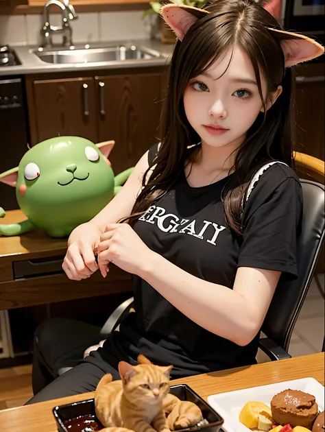 A goblin cat。cute。girl。