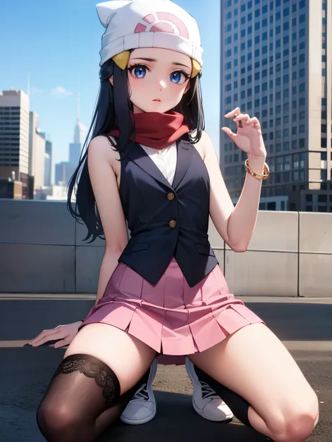 pokemondawn, pokemon dawn, black hair, blue eyes, sidelocks, long hair, (small breasts:1.2),
break bare shoulders, beanie, black...