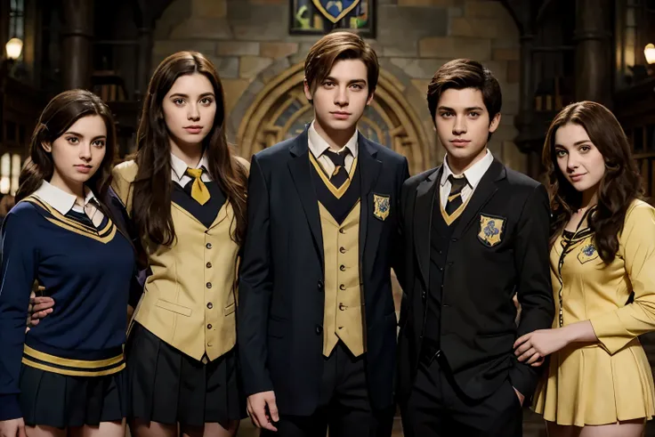 Hufflepuff girls and boys wearing Hogwarts uniform 