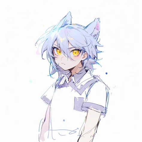 anime character with cat ears and collared shirt, 2 d anime style, sora as a cat, neferpitou, he has yellow wolf eyes, flat anime style shading, high quality colored sketch, gapmoe yandere, anime catgirl, inspired by Okumura Togyu, koda kazuma, in an anime...