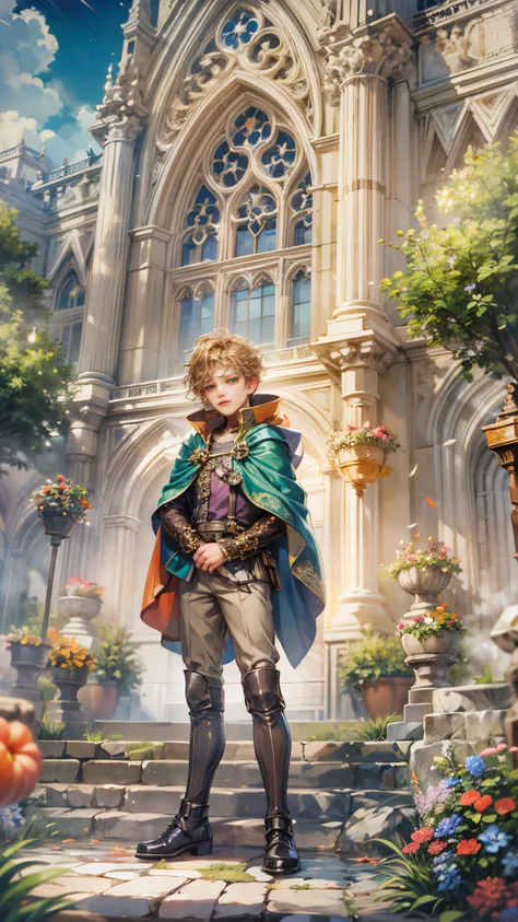 (absurdres, highres, ultra detailed, HDR), masterpiece, Intricate details,best quality picture of a character from Octopath Traveler, handsome adult boy with random Hair color between peach, apricot, periwinkle, cream, red, blue, green, orange, yellow, or ...