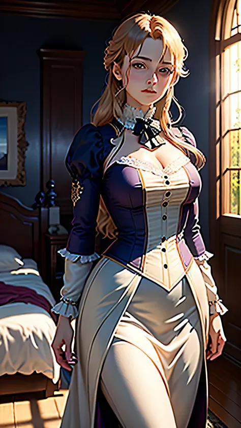 masterpiece, highest quality, (8K wallpaper that integrates high-definition CG), (highest quality), (Best Illustration), (best shadow), (Stable diffusion model), violet evergarden, Sparkling, beautiful, victorian style bedroom, dynamic lighting, written bo...