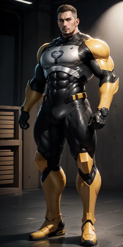 Tall giant muscular police officer，Yellow-gray honeycomb network pattern nano mecha，honeycomb pattern，Lightweight texture，character concept（Resident Evil - chris redfield，chris redfield）senior police officer，small grid texture，regular symmetrical texture p...