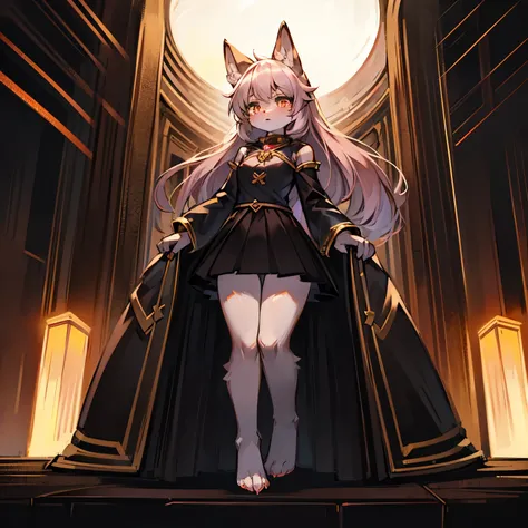 wolf girl，wolf ears，female focus，Furry women，Characteristics of a three-year-old girl，Furry loli，Bright Eyes，One meter six height，long sleeves，short skirt，Standing posture