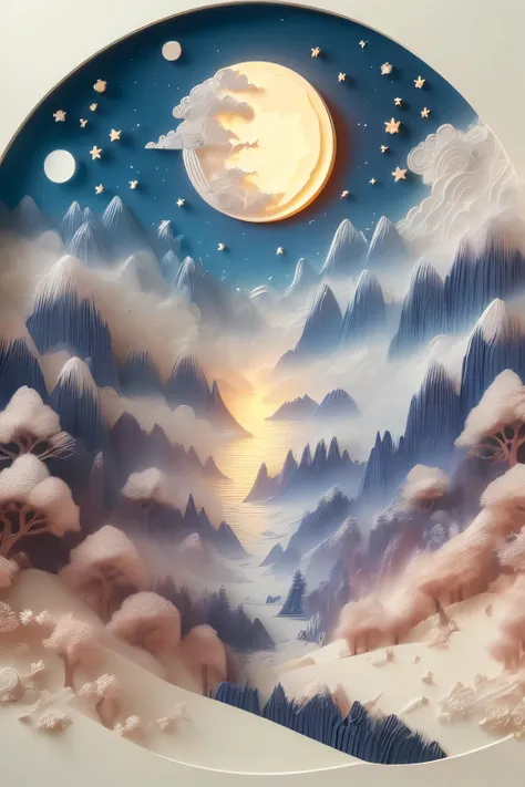 (((masterpiece))),best quality, illustration,paper relief, can you help me draw a sketch of an abstract colorful night sky and f...