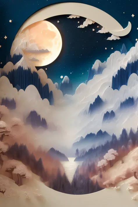 (((masterpiece))),best quality, illustration,paper relief, can you help me draw a sketch of an abstract colorful night sky and f...