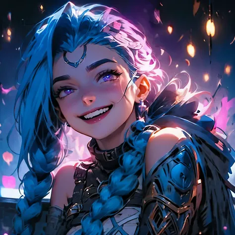 jinx, league of legends, completely nude, big tits, gorgeous body, crazed sexual look on her face.