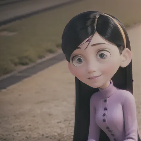 violetparr, black hair, long hair, hairband, smile