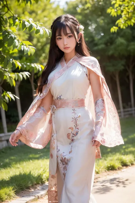 ((((masterpiece, best quality, high resolution)))), Extremely detailed 8K, Young woman actress with Asian features, wearing a beautiful hanfu dress, (Ultra HD, Ultra-detailed, Highly detailed, Highly realistic, Ultra-realistic, photograph realistic), (1gir...