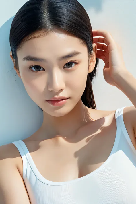 perfect face,asian women,white tank top,background white,skin care,model,