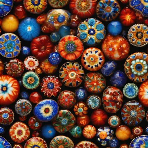 Beautifully arranged millefiori beads, Seamless patterns, fantasy, bright,