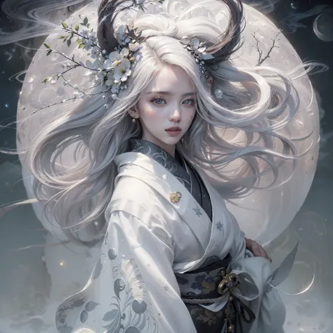 (Award-winning masterpiece, incredibly detailed, textures and maximum detail), (surrealistic:1.4), (stunningly anatomically perfect and beautiful style:1.9), (translucent white skin and top quality realistic textures:1.8), (Yuki-onna in Japanesefolk tales:...