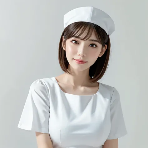 (highest quality、table top、8k、best image quality、Award-winning work)、1 beautiful nurse、(solo:1.3)、straight short hair、perfect bangs、(perfect and most natural nurse uniform:1.2)、(Perfect and most natural angular nurse cap:1.2)、(The most natural fan-shaped n...