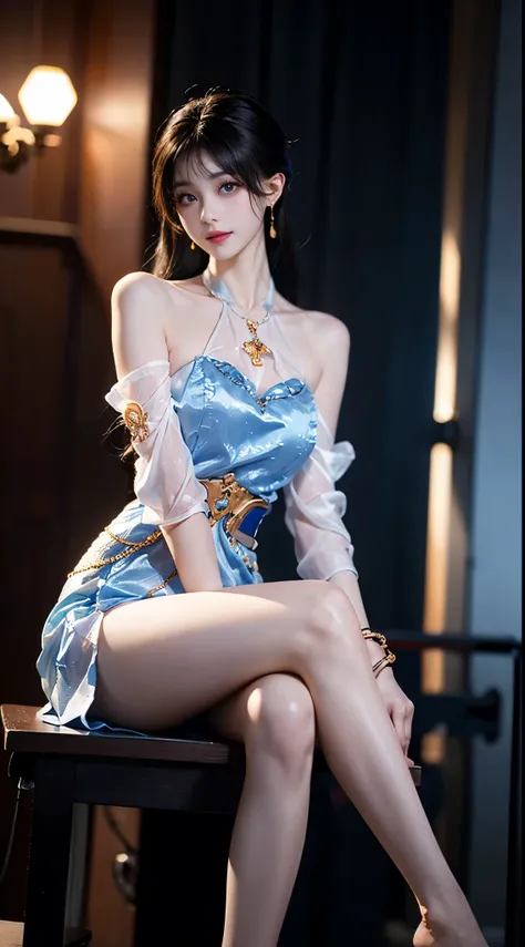 yinziping,china dress,((whole body)), ((Shot from random angles)), ((sitting position)), ((in the classroom, sitting on the podium)), (Yushuxin,1 girl,alone), clear face, pretty face, 8k, masterpiece, original photo, best quality, detail:1.2,lifelike, deta...