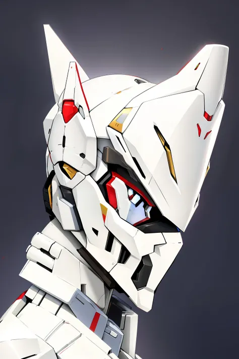 One is wearing a helmet、White cat with red nose, white Mecha, ferra white Mecha, gundam head, Highly detailed official artwork, ethereal and Mecha theme, # Mecha, glossy white armor, sleek Mecha female dragon head, 安法斯的Mecha战士肖像, Mecha asthetic, alexandre ...