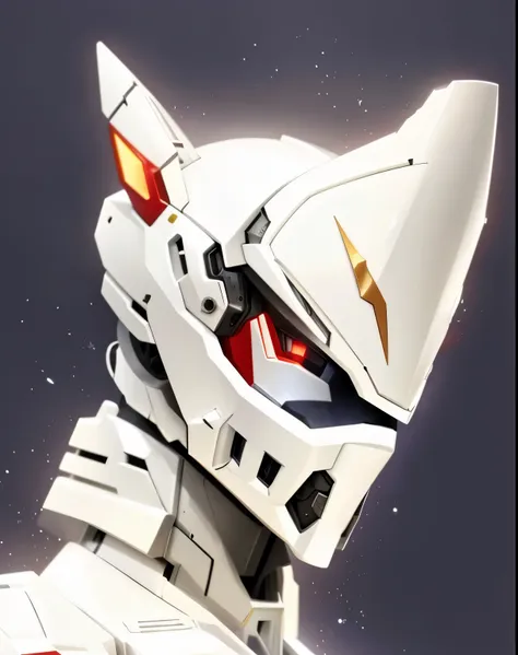 One is wearing a helmet、White cat with red nose, white Mecha, ferra white Mecha, gundam head, Highly detailed official artwork, ethereal and Mecha theme, # Mecha, glossy white armor, sleek Mecha female dragon head, 安法斯的Mecha战士肖像, Mecha asthetic, alexandre ...