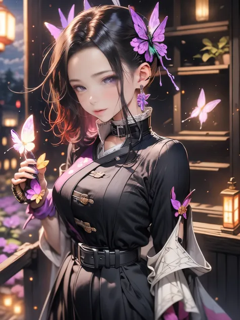 Hyper-realistic 8K CG,masterpiece,((Super detailed background, Exquisite pattern, intricate details)),best quality,very detailed Face,extremely detailed eyes and Face,extremely detailed eyes,Section Chief Ren,colorful hair,no bangs,hair intake,purple eyes,...