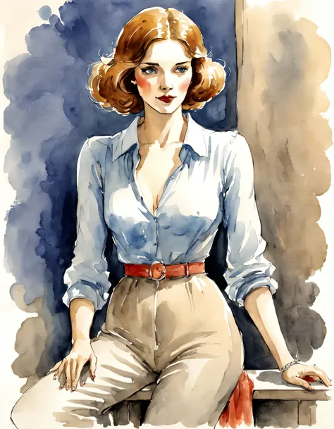 watercolor sketch of a woman, illustration by jean-pierre gibrat