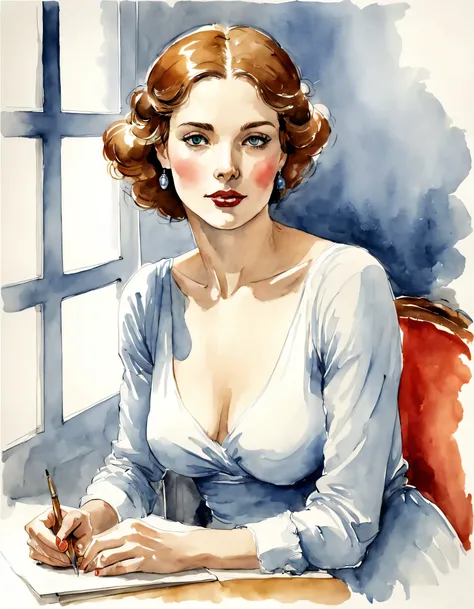 watercolor sketch of a woman, illustration by Jean-Pierre Gibrat 