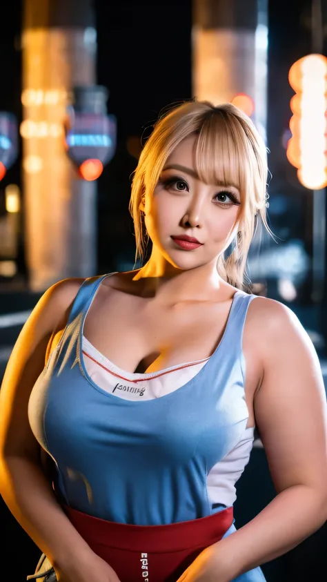 woman posing for a photo,(waitress:1.3), good hand,4k, High resolution, masterpiece, highest quality, head:1.3,((Hasselblad Photos)), fine skin, sharp focus, (cinematic lighting),1 female breast, Overweight, Extremely fat, Chubby, Japanese, clavicle, night...