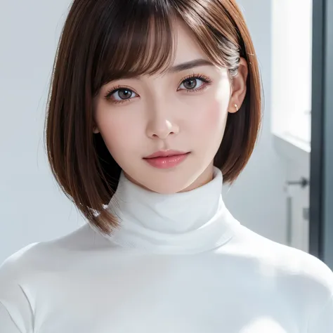 (highest quality、table top、8k、best image quality、award-winning work)、one cute beauty、(straight short hair:1.1)、(alone:1.1)、(whit...