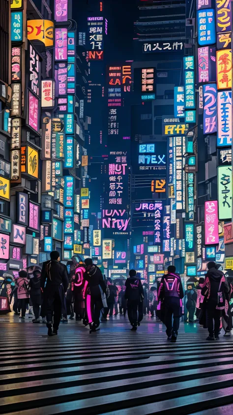 araf walks through a busy street of the city with neon lights, japan city center, japanese cyberpunk streets, japan城市, tokyo, ja...