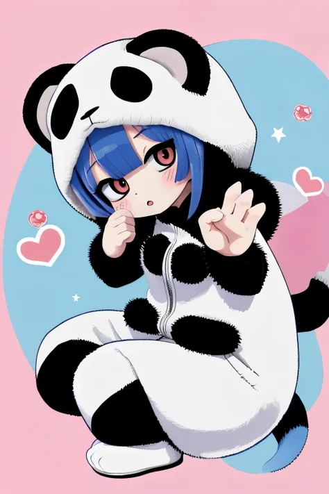 anime、Chibi girl wearing a panda costume、cute pose