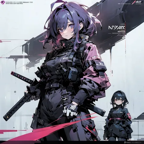 (Cover image for book) a Group of three girls with vivid hair colours are holding cyberpunk assault rifles near a military humvee in the wasteland 