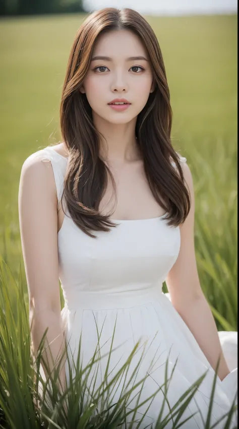 (highest quality,4k,8k,High resolution,masterpiece:1.2),super detailed,(realistic,realistic,realistic:1.37),,woman,flowing long hair,off white iris,empty gaze,plump pink lips,White flowers bloom at the tips of my hair,graceful,medium shot,Sitting and relax...