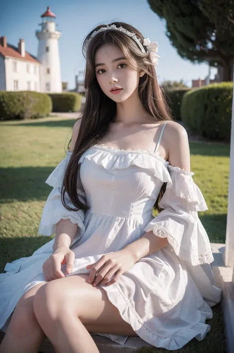 （8k， Original photo quality， masterpiece：1.2），（realistically， Real shot：1.4)
lolita costume，lace， Alice Gainsborough， upper part of body， Off-the-shoulder underwear， External， old castle， high quality， Adobe Lighthouse， High detail skin， looking at the aud...