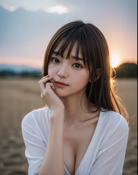 masterpiece, highest quality, 8K, 1 girl, correct human hand, correct human fingers, japanese girl,hand on face, close up of face, cute, girly, delicate girl, neat beauty,(cowboy shot:1.5), fine eyes, catch the light in your eyes, sexy lips, smile, lumines...