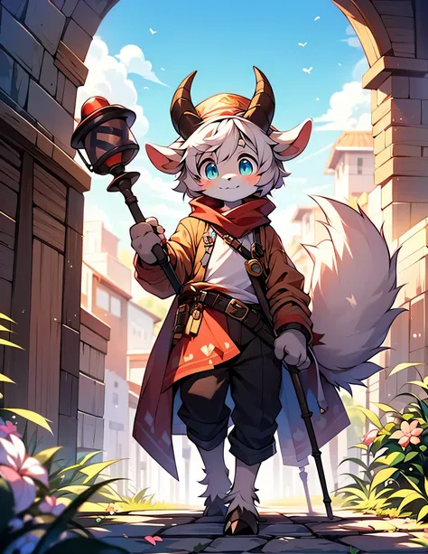 ฉากcuteๆจาก ((alone)), (Anthro carryry) (goat_boy:1.5),(brown_carry:1.5), Anthro the carryry goat boy has a short and tousled hairstyle with light brown hair that matches his carry color . His carry is soft, มีcarryดก, and creamy white with light brown spo...