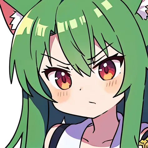 (masterpiece, best quality:1.2), Emoticon packages, !!,##,angry，red eyes，green hair，cat ears 