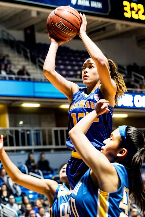 Womens basketball player shooting a layup