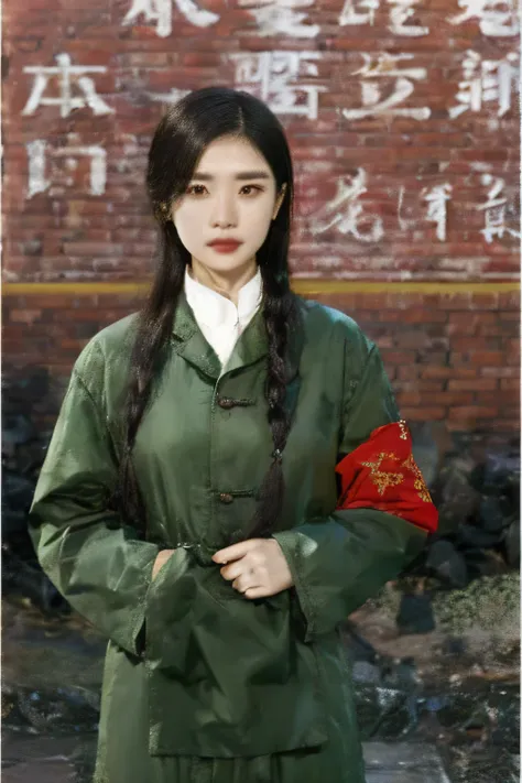 alafid woman standing in front of brick wall, xue han, zhuoxin ye, qiu fang, lu ji, inspired by gu zhengyi, wei wang, wu liu, in...