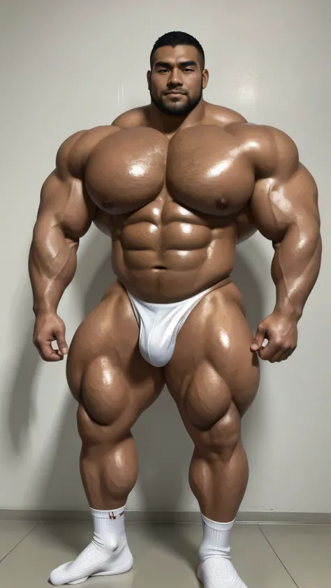 一位中国bodybuilding运动员，30 years old，High, bodybuilding，short hair, O-shaped beard，Perfect body, Dark and shiny complexion，Muscle bulge, muscular, Very big pecs，Very sexy abs，Leg muscles are very developed，Tall and handsome，Huge bumpy area，Brighten oily skin，W...