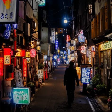 around 40 walking through the narrow streets of the city at night, 夜の静かなalleys in tokyo, alleys in tokyo, japanese street, on th...