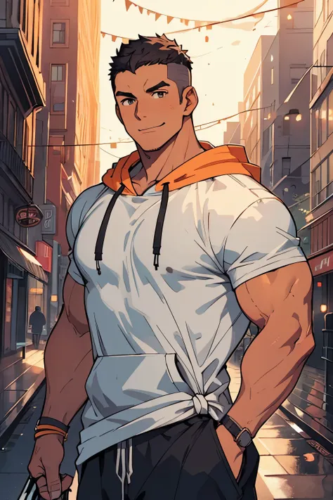 masterpiece, best quality, ultra detailed, 1man, big, strong, jock, muscular, hunk, bara, jock, beef, athletic, tanned skin, bla...