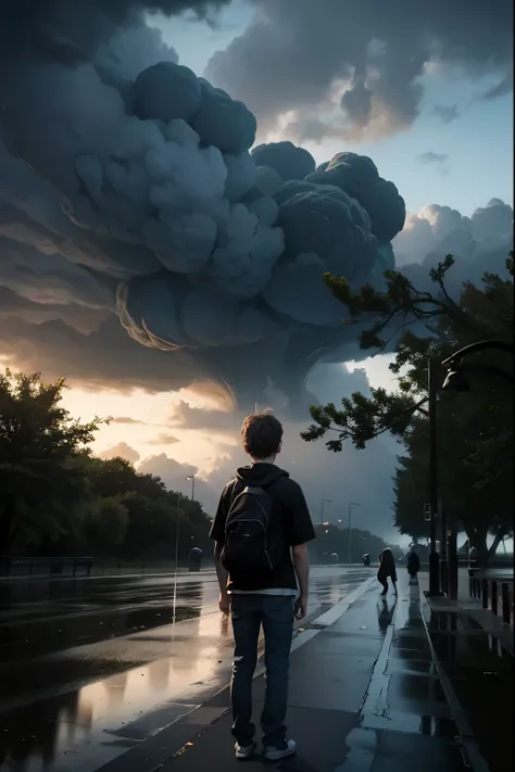 Teenager being excluded in the park by another group of children, cinematic, Lonely, get annoyed, force, realism, greg latkowski, dark clouds, rain