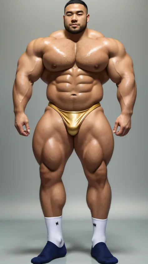 一位中国bodybuilding运动员，30 years old，High, bodybuilding，short hair, O-shaped beard，Perfect body, Dark and shiny complexion，Muscle bulge, muscular, Very big pecs，Very sexy abs，Leg muscles are very developed，Tall and handsome，Huge bumpy area，Brighten oily skin，W...