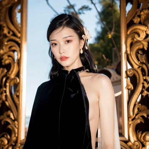 Alafid woman wearing black velvet dress and blue tie, lulu chen, Kiko Mizuhara, from me, mingchen shen, Lu Ji, sha xi, Jia, li zixin, Jingna Zhang, Xintong Chen, Valentino official editorial, Wu Liu, strict, zezhou chen, Fan Bingbing, wei wang, Jiama Chan,...