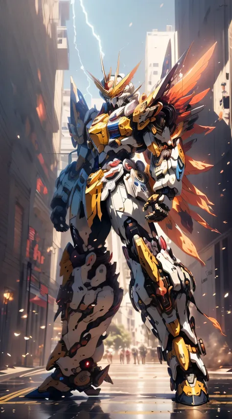 Gundam mecha,masterpiece, male, highly detailed CG unified 8K wallpapers, 8k uhd, dslr, high quality, clean, best illumination, a god in a purple armor, glowing eyes, cinematic, lightning wing, ultra-high resolution, ultra-high detailed, high-definition, s...