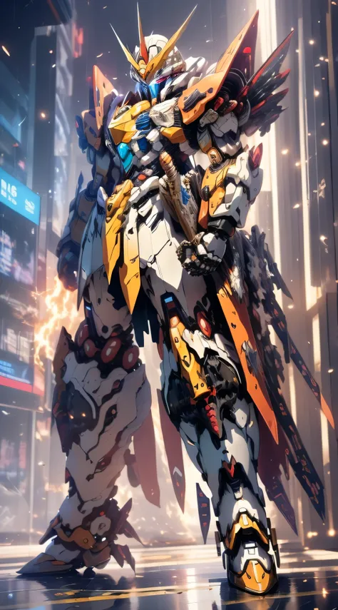 Gundam mecha,masterpiece, male, highly detailed CG unified 8K wallpapers, 8k uhd, dslr, high quality, clean, best illumination, a god in a purple armor, glowing eyes, cinematic, lightning wing, ultra-high resolution, ultra-high detailed, high-definition, s...